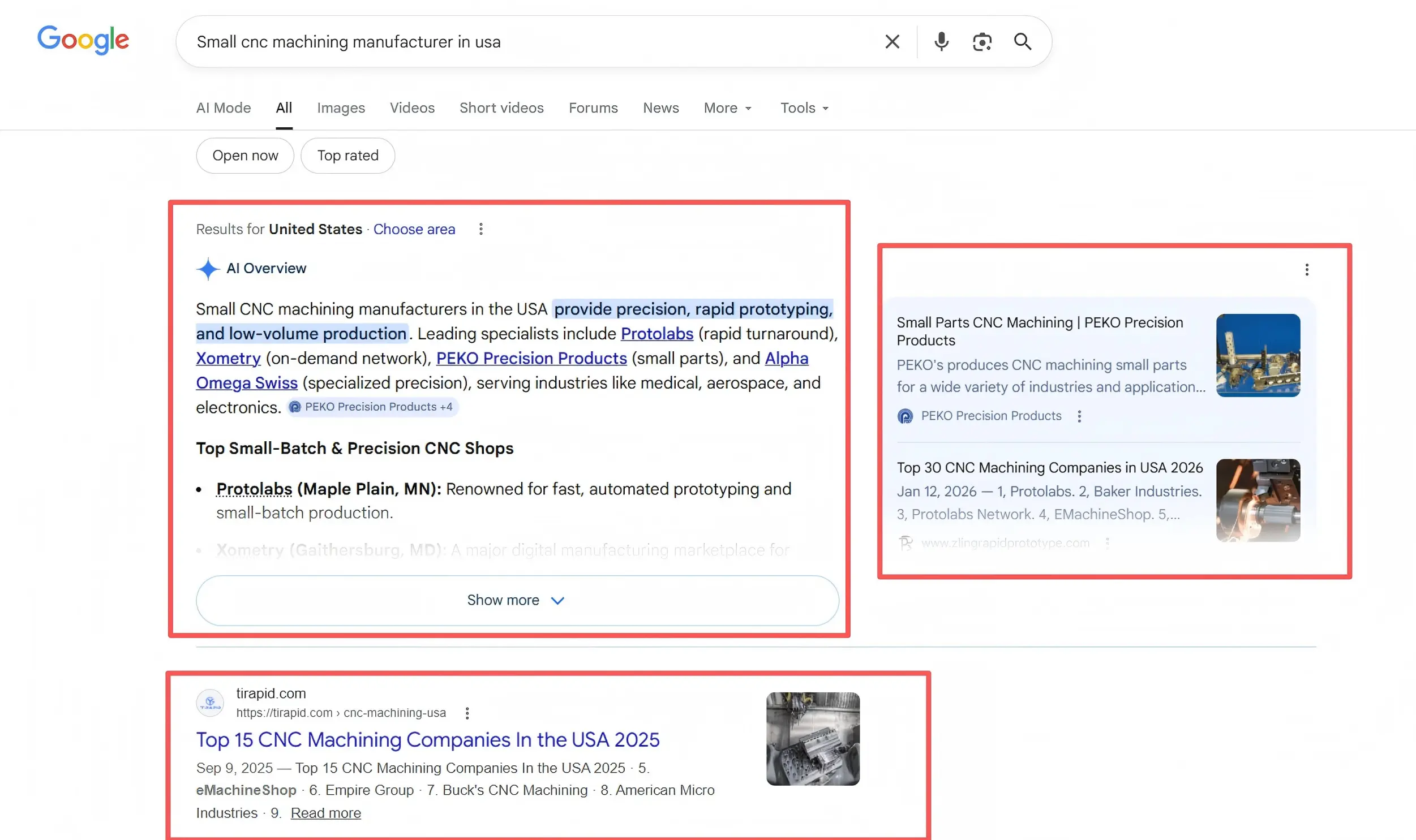 搜索引擎结果页面 (SERP)截图